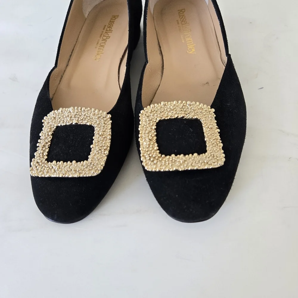 Russell & Bromley Black Suede‎ Leather Low Heel Flats Made in Italy size 38 or 8 - Picture 6 of 16
